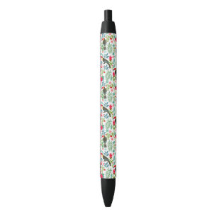 Tuscans and colourful tropical flowers pattern black ink pen