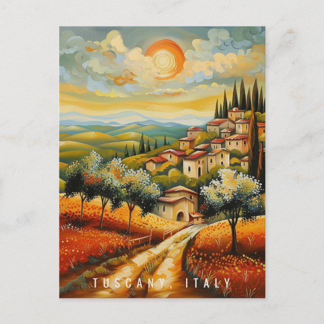 Tuscany at Sunset Oil Painting | Italy Travel Art Postcard (Front)