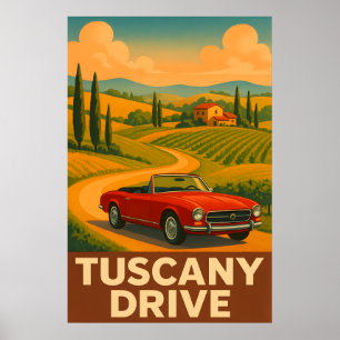 Tuscany Drive : 1970s Style Vintage Travel Poster