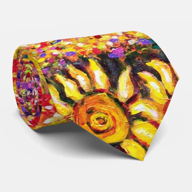 TUSCANY FLORA Poppies,Sunflowers Red Yellow Floral Tie (Rolled)