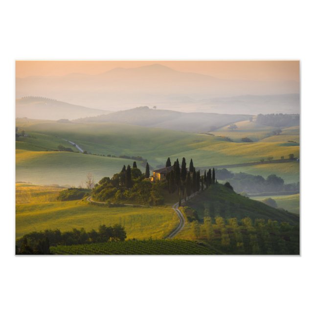 Tuscany hill landscape at sunrise photo print (Front)