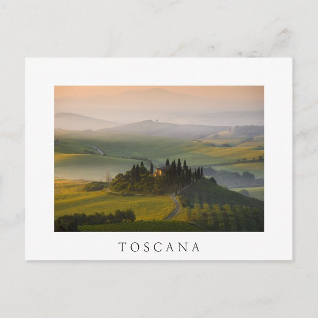 Tuscany hill landscape at sunrise postcard (Front)