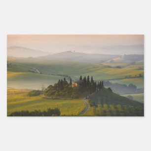 Tuscany hill landscape at sunrise rectangular sticker