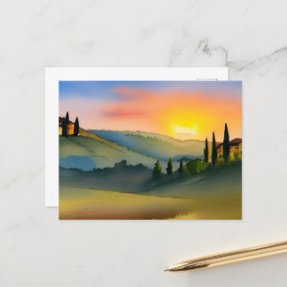 Tuscany Hills Scenic Watercolor  Postcard