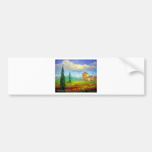 Tuscany HIlside with Poppies Bumper Sticker