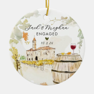 Tuscany Italy Engaged Vineyard Wine Watercolor Ceramic Tree Decoration
