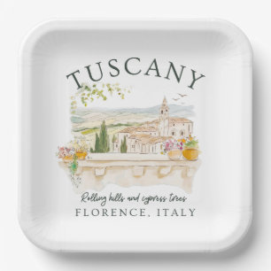 Tuscany Italy – Florence Hills & Cypress Trees Paper Plate