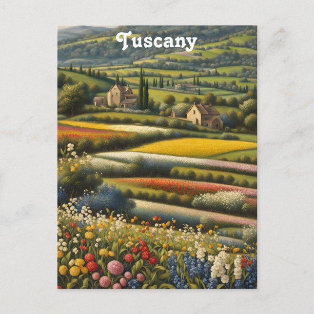 Tuscany Italy Italian Villa Retro Floral Travel Postcard (Front)