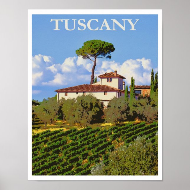Tuscany Italy Italian Villa Retro Vintage Travel Poster (Front)