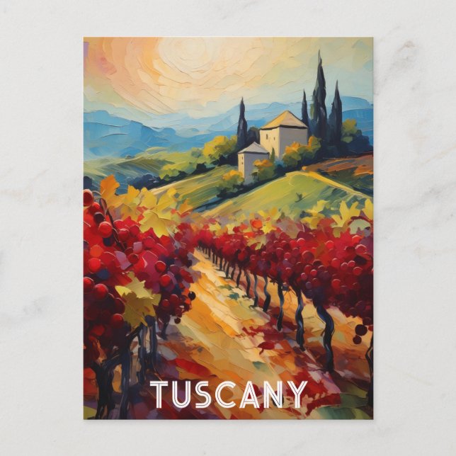 Tuscany Italy Italian Villa Textured Watercolor Postcard (Front)