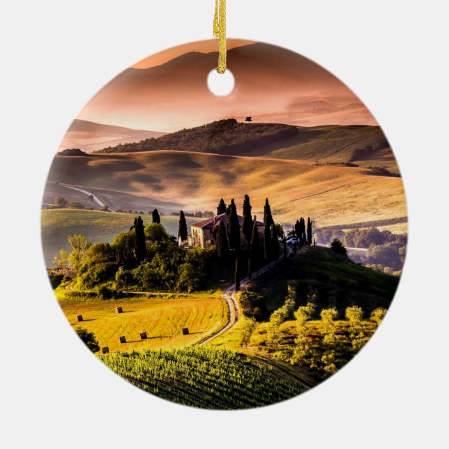 Tuscany, Italy landscape photograph Ceramic Tree Decoration (Back)