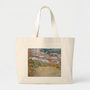 Tuscany Italy landscape watercolor painting Large Tote Bag