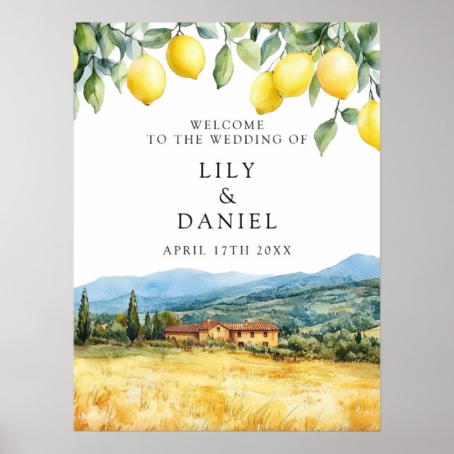 Tuscany Italy Lemons Wedding Welcome Sign (Front)