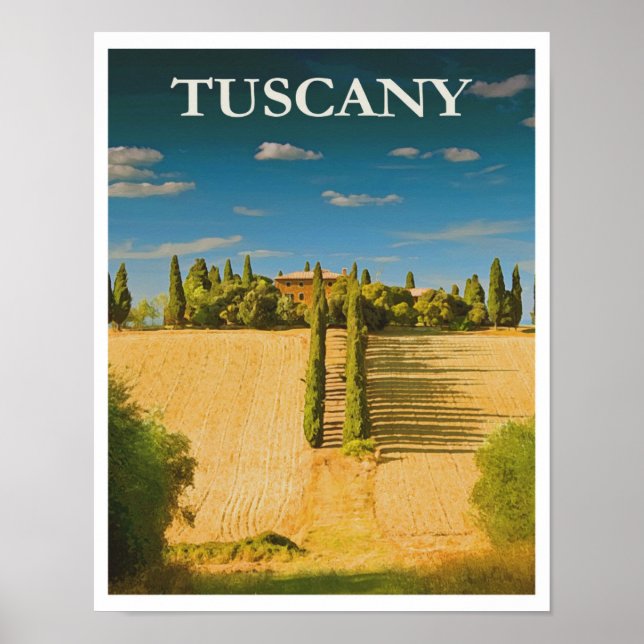Tuscany Italy Retro Vintage Travel Poster (Front)