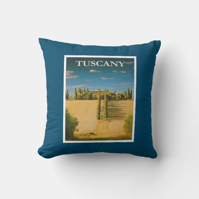 Tuscany Italy Retro Vintage Travel Poster Cushion (Front)