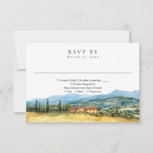 Tuscany Italy Rustic Country Watercolor Wedding RSVP Card