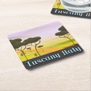 Tuscany Italy travel landscape. Square Paper Coaster