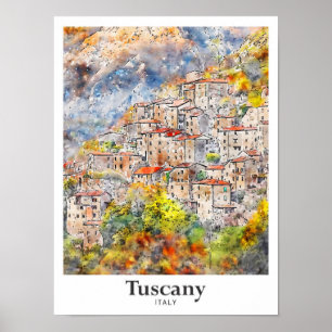 Tuscany Italy Travel Watercolor Hand Drawn Poster