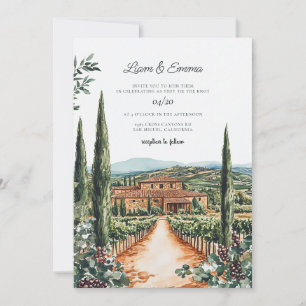 Tuscany Italy Villa Watercolor Wedding Invitation