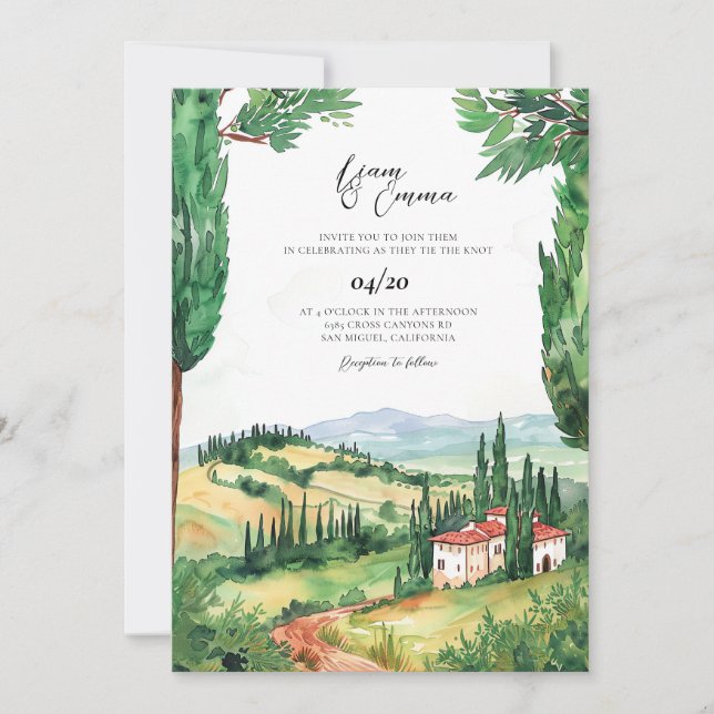 Tuscany Italy Villa Wedding Destination Invitation (Front)