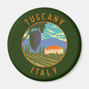 Tuscany Italy Vineyard Distressed Circle Vintage Magnet