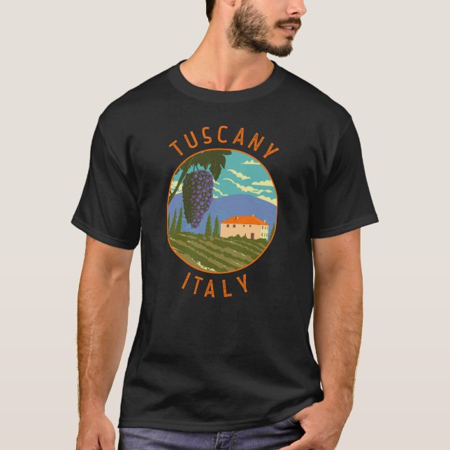 Tuscany Italy Vineyard Distressed Circle Vintage T-Shirt (Front)