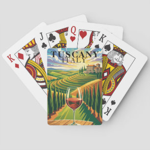 Tuscany Italy Vineyard Sunset Travel Illustration Playing Cards