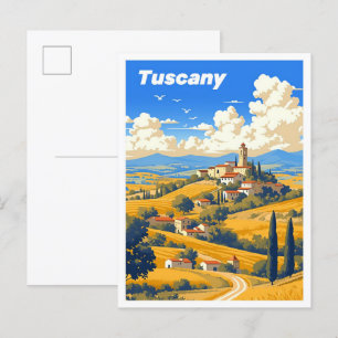 Tuscany Italy Vintage Illustration Travel Postcard