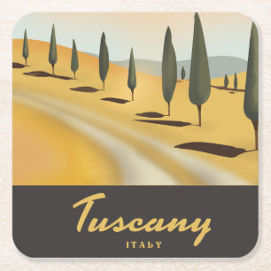 Tuscany Italy vintage style travel poster Square Paper Coaster