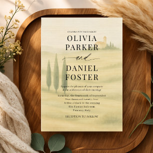 Tuscany Italy Watercolor Destination Wedding Invitation