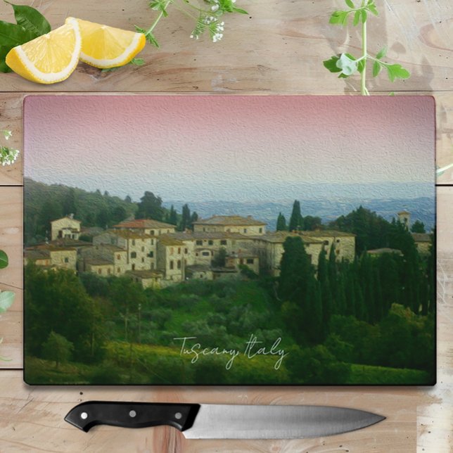 Tuscany Italy Watercolor Glass Cutting Board (Tuscany Italy Watercolor Glass Cutting Board)