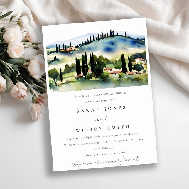 Tuscany Italy Watercolor Landscape Couples Shower Invitation (Creator Uploaded)
