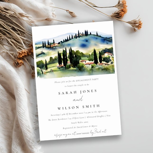 Tuscany Italy Watercolor Landscape Engagement Invitation (Creator Uploaded)