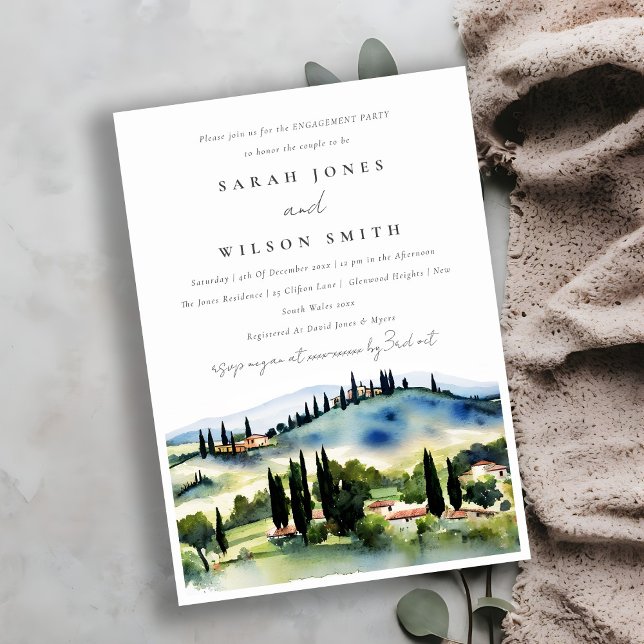 Tuscany Italy Watercolor Landscape Engagement Invitation (Creator Uploaded)