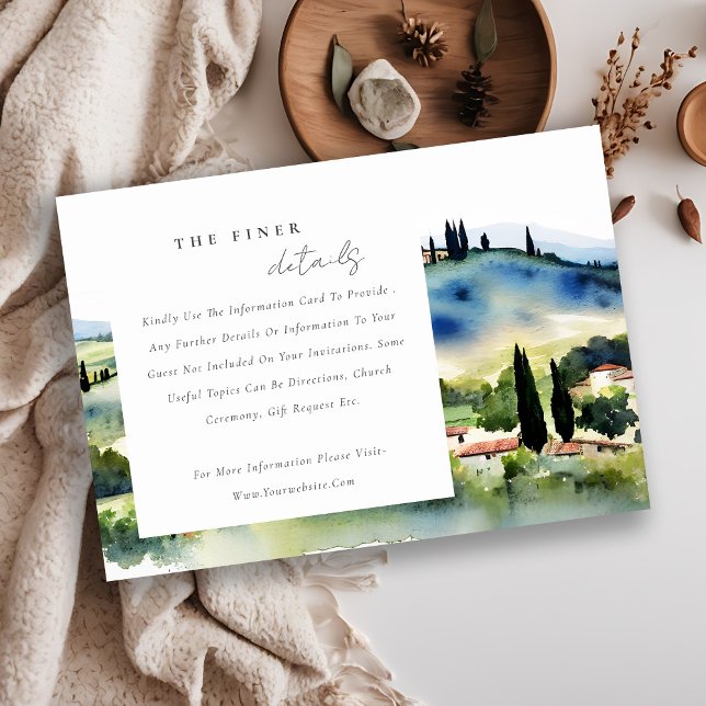 Tuscany Italy Watercolor Landscape Wedding Details Enclosure Card (Creator Uploaded)