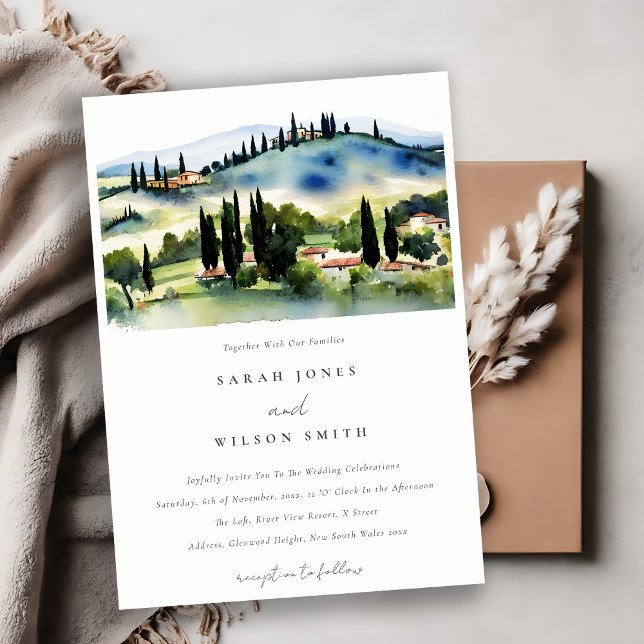 Tuscany Italy Watercolor Landscape Wedding Invitation (Creator Uploaded)