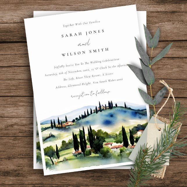 Tuscany Italy Watercolor Landscape Wedding Invitation (Creator Uploaded)