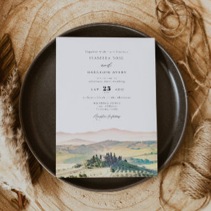 TUSCANY Italy Watercolor Skyline Photo Wedding Invitation