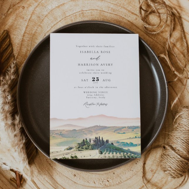 TUSCANY Italy Watercolor Skyline Photo Wedding Invitation (Creator Uploaded)