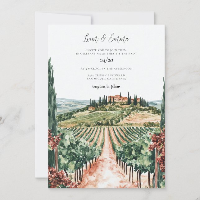 Tuscany Italy Watercolor Vinatge Wedding Invitation (Front)