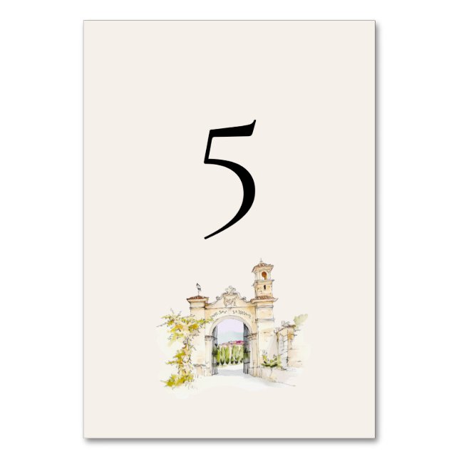 Tuscany Italy Wedding Table Numbers Watercolor (Front)