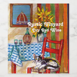 TUSCANY KITCHEN CAT,SUNFLOWERS WINE GLASSES WINE LABEL