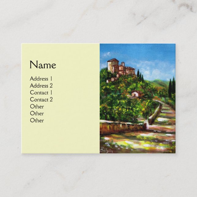 TUSCANY LANDSCAPE,ANTIQUE MEDIEVAL VILLAGE ,Cream Business Card (Front)