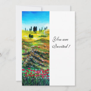 TUSCANY LANDSCAPE WITH POPPIES ,white Invitation