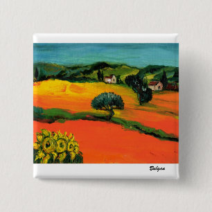 TUSCANY LANDSCAPE WITH SUNFLOWERS 15 CM SQUARE BADGE