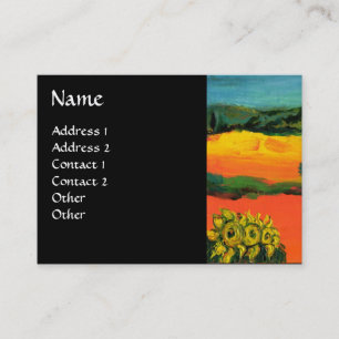 TUSCANY LANDSCAPE WITH SUNFLOWERS ,Black Business Card