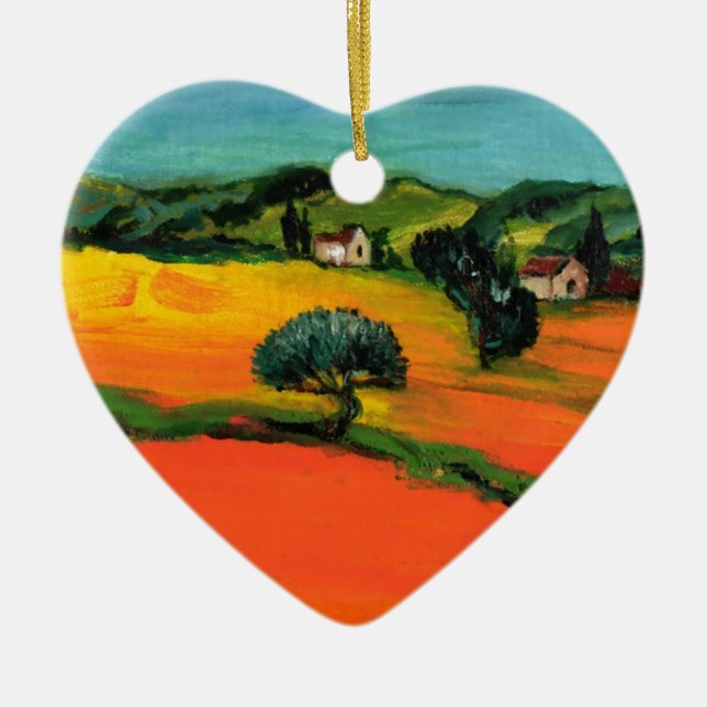 TUSCANY LANDSCAPE WITH SUNFLOWERS CERAMIC TREE DECORATION (Front)