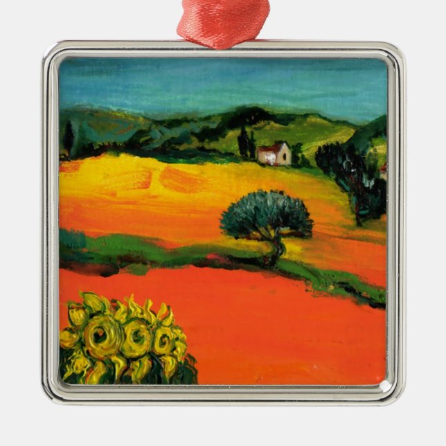 TUSCANY LANDSCAPE WITH SUNFLOWERS METAL TREE DECORATION (Front)