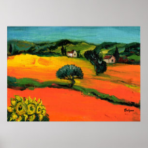 TUSCANY LANDSCAPE WITH SUNFLOWERS POSTER