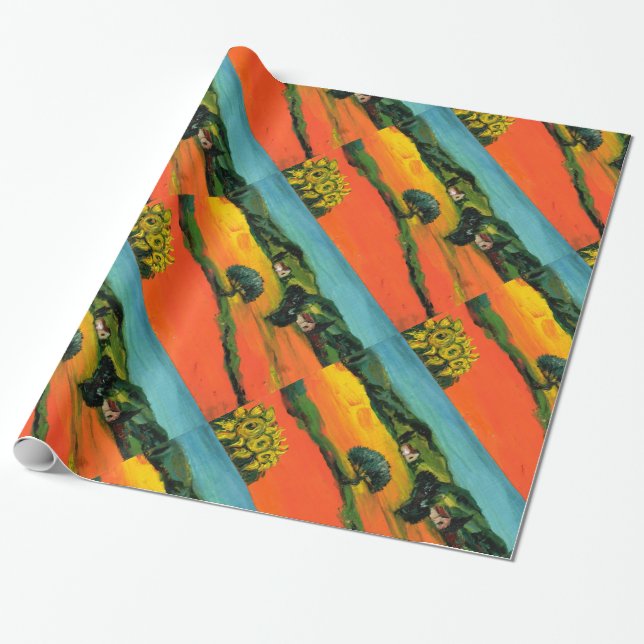 TUSCANY LANDSCAPE WITH SUNFLOWERS WRAPPING PAPER (Unrolled)